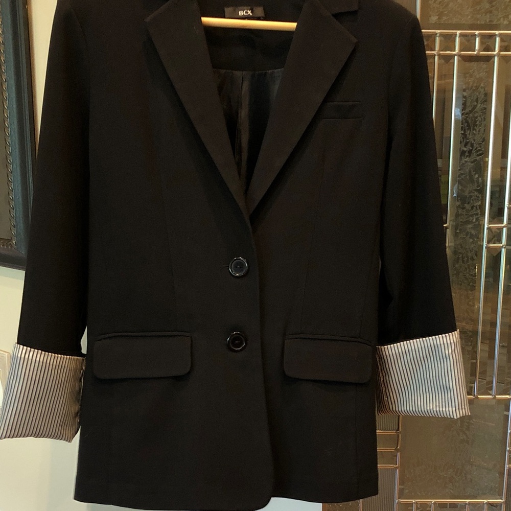 BCX Black Women's Blazer with Striped Cuff Detail
